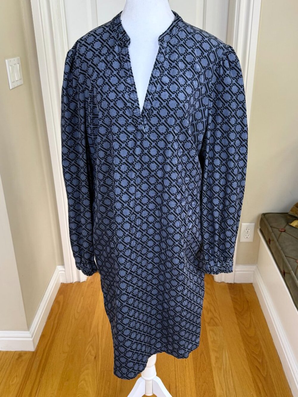 Boden Corduroy Dress Blue Black Trellis V-Neck Esmeralda (16-18) - Picture 3 of 9